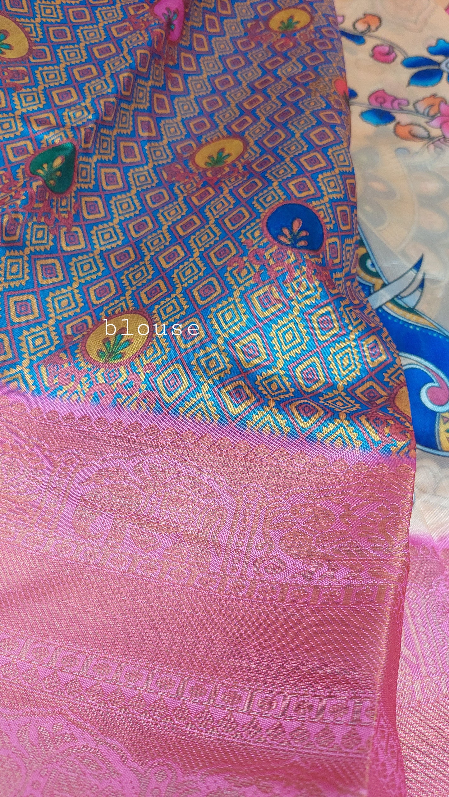 PEACH & PINK PRINTED ORGANZA SAREE