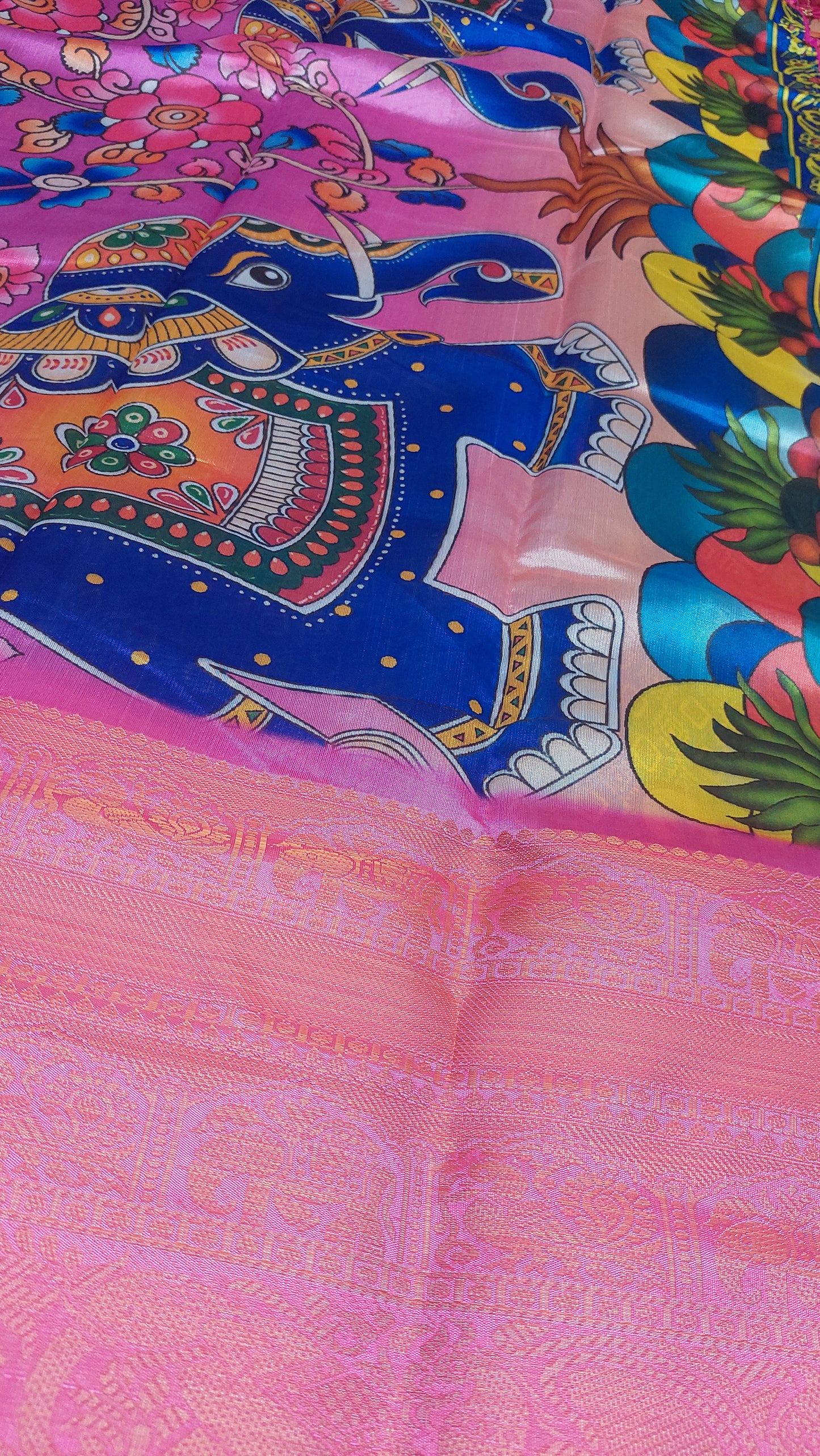 PEACH & PINK PRINTED ORGANZA SAREE