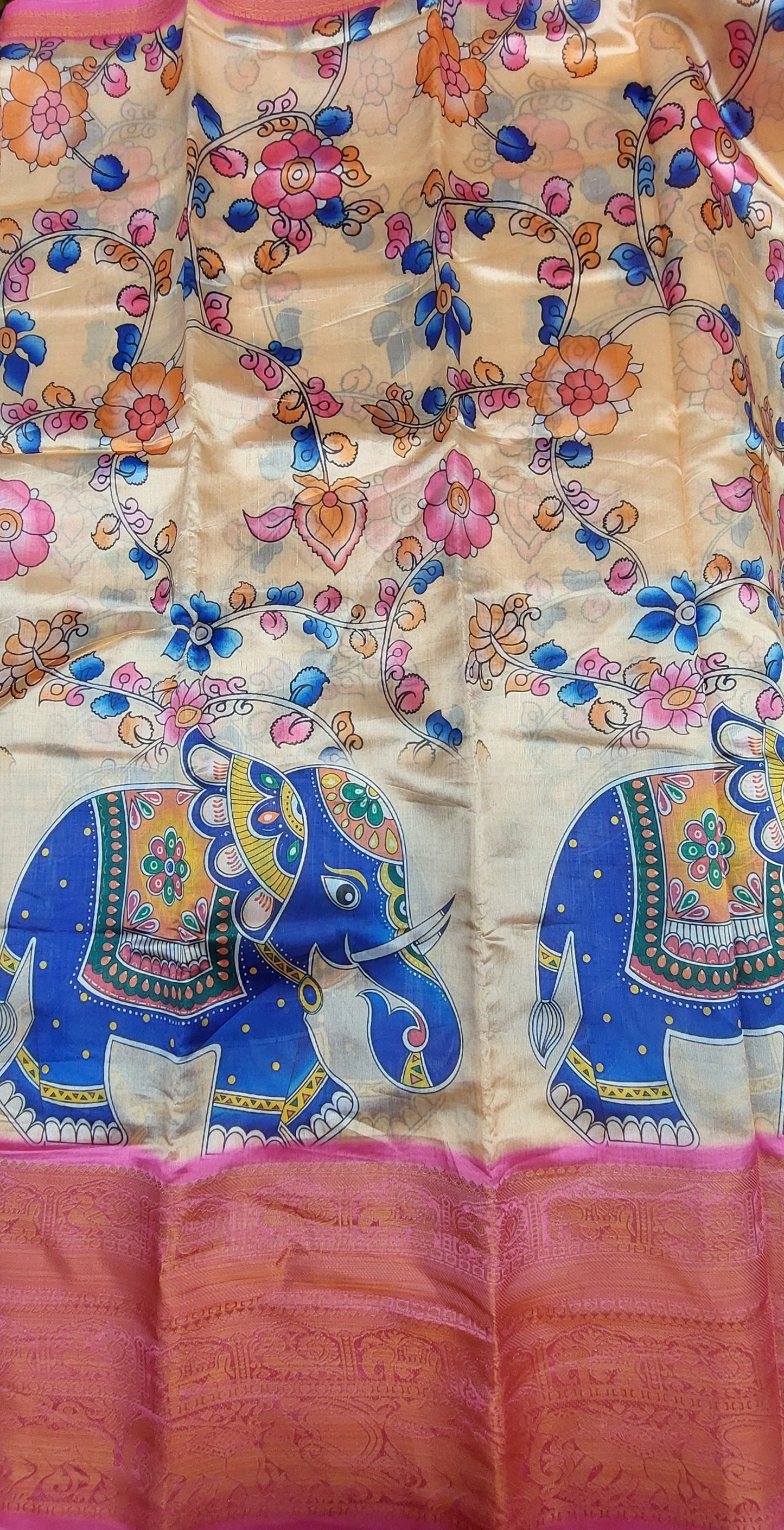 PEACH & PINK PRINTED ORGANZA SAREE