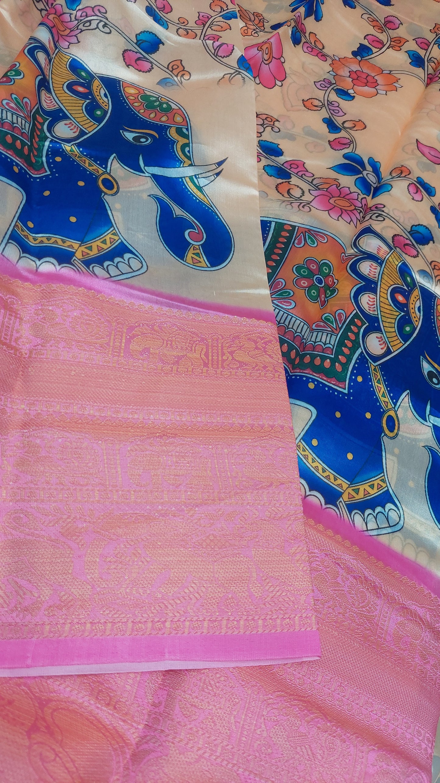 PEACH & PINK PRINTED ORGANZA SAREE