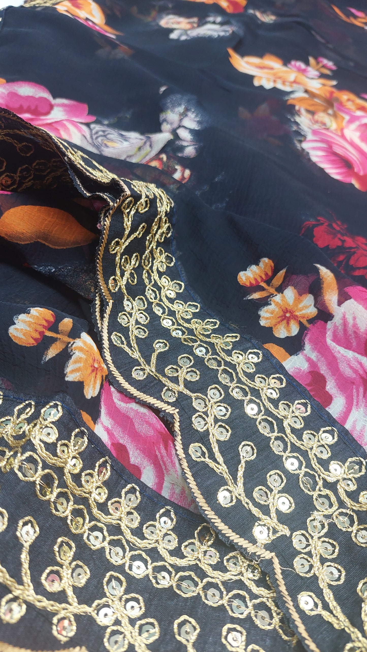 BLACK FLORAL SAREE