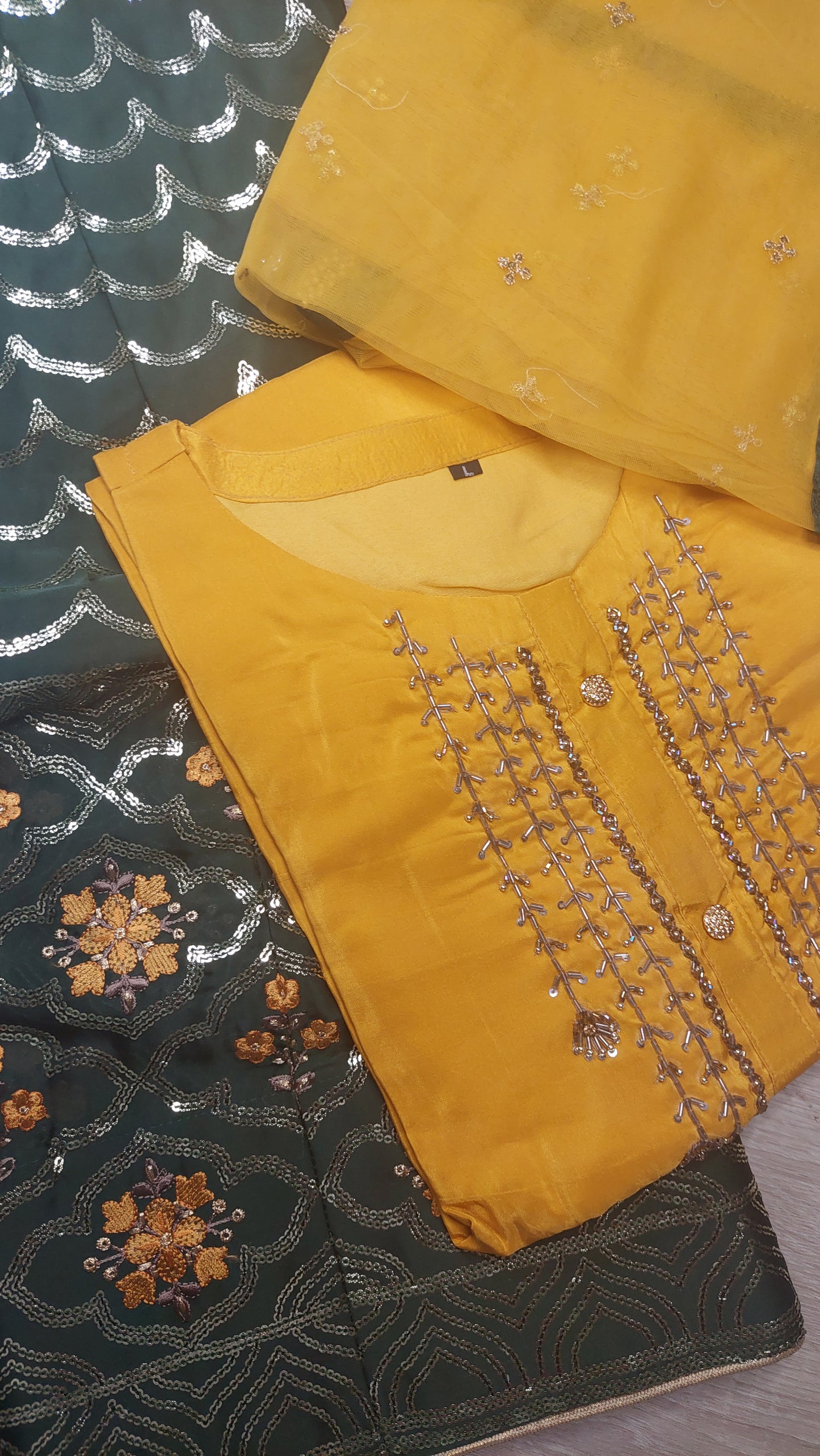 YELOW & GREEN TOP, GHAGHARA & DUPATTA