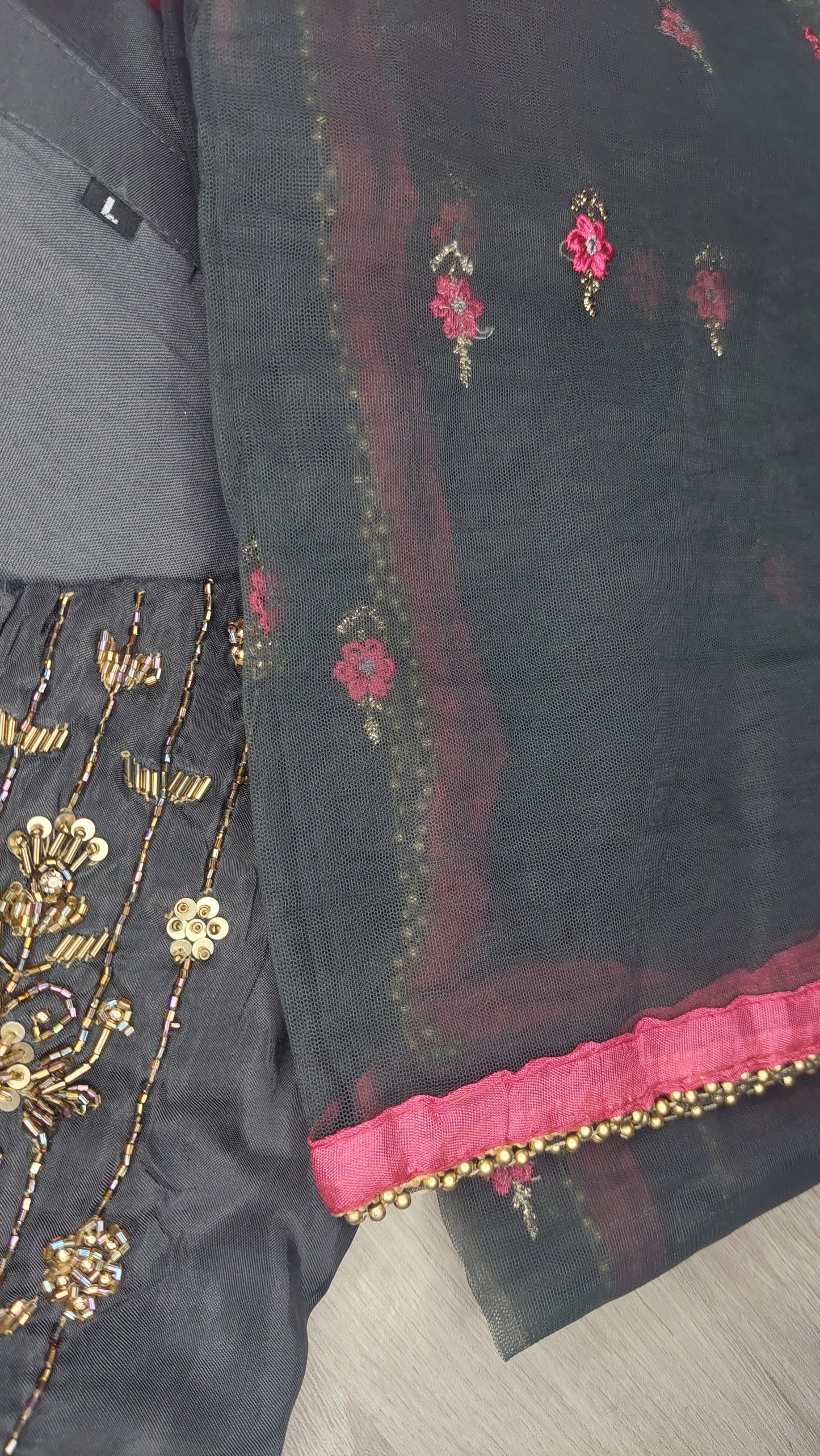 PINK & GREY TOP, GHAGHARA & DUPATTA