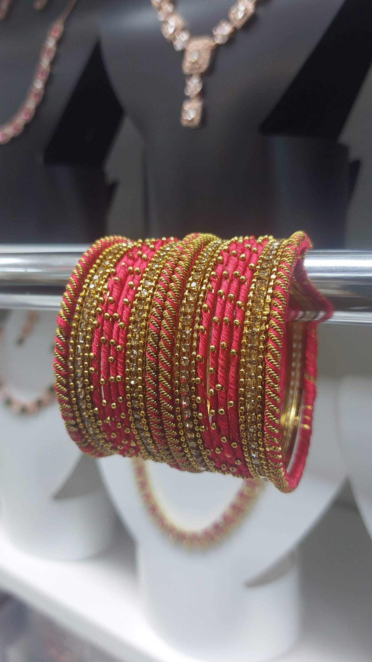 DEEP PINK & ANTIQUE GOLD BANGLE SET