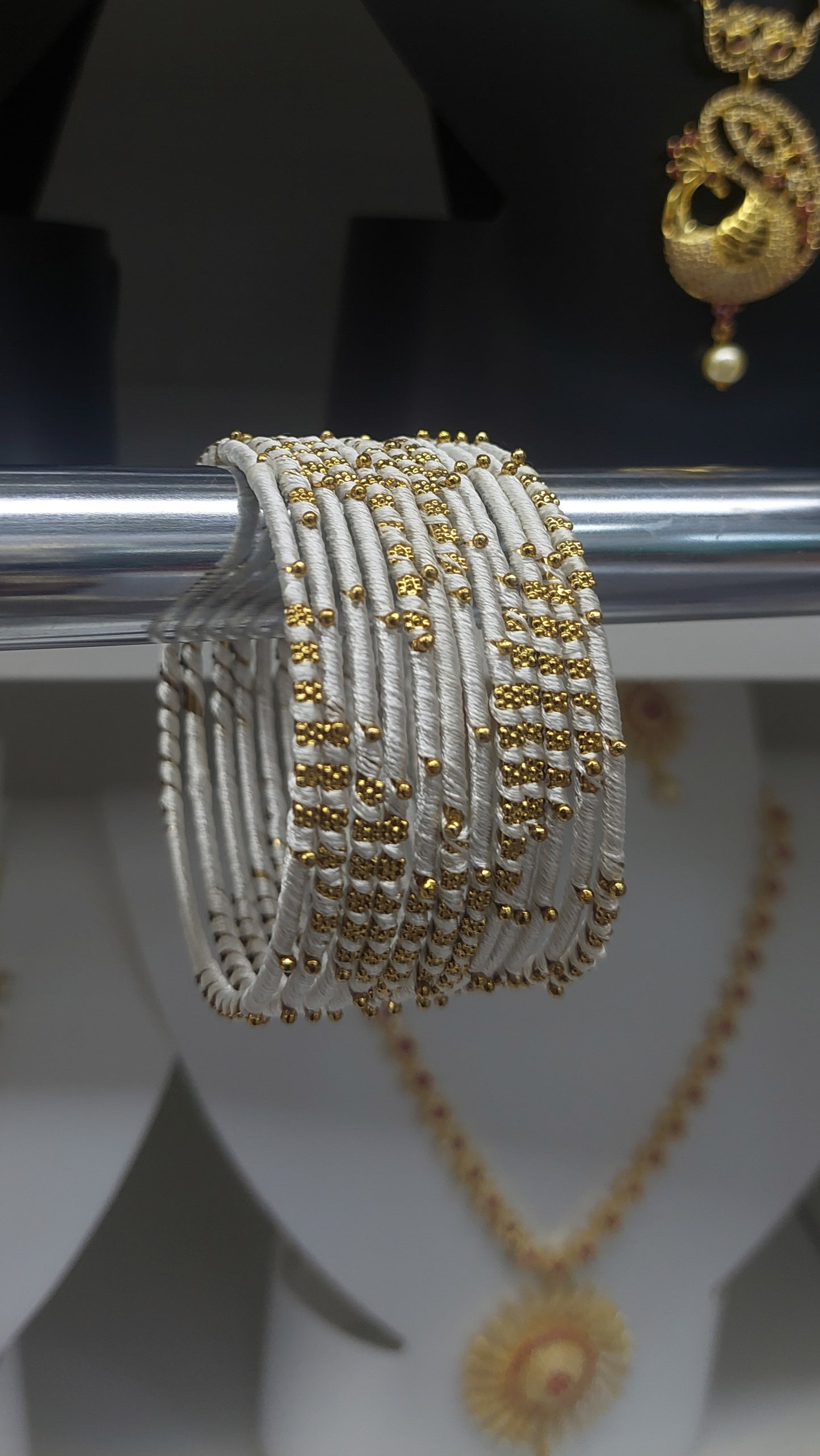 WHITE THREAD & ANTIQUE GOLD BANGLES