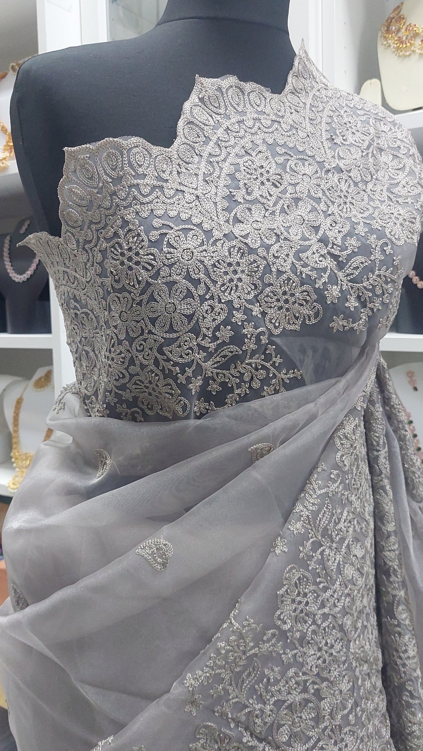 GREY ORGANZA SAREE