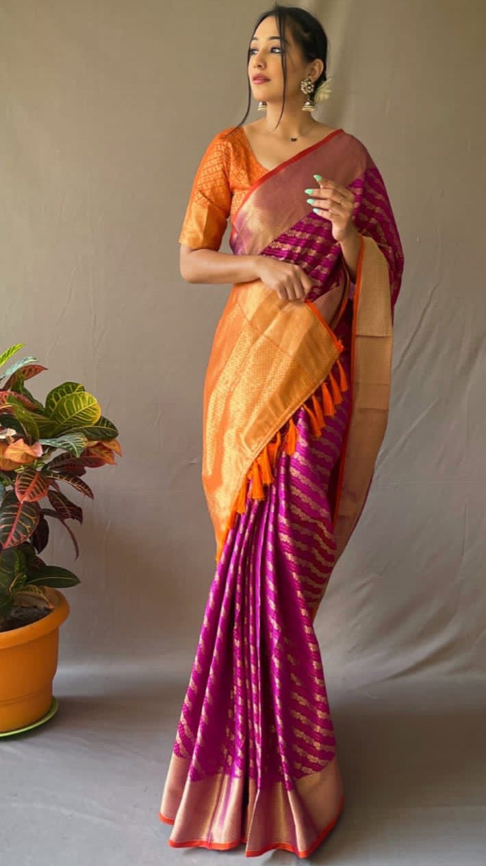 PINK & ORANGE SILK COTTON
