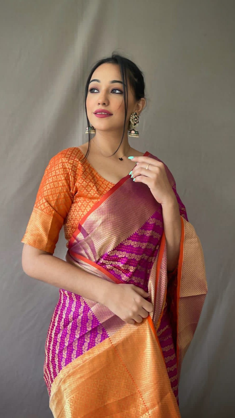 PINK & ORANGE SILK COTTON