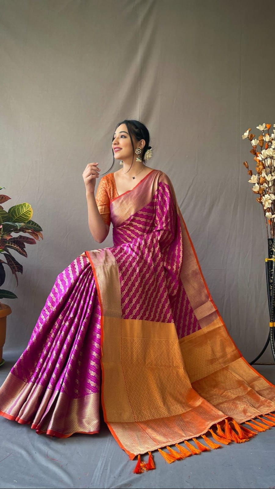 PINK & ORANGE SILK COTTON