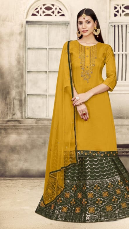 YELOW & GREEN TOP, GHAGHARA & DUPATTA