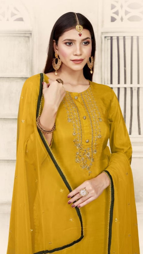 YELOW & GREEN TOP, GHAGHARA & DUPATTA