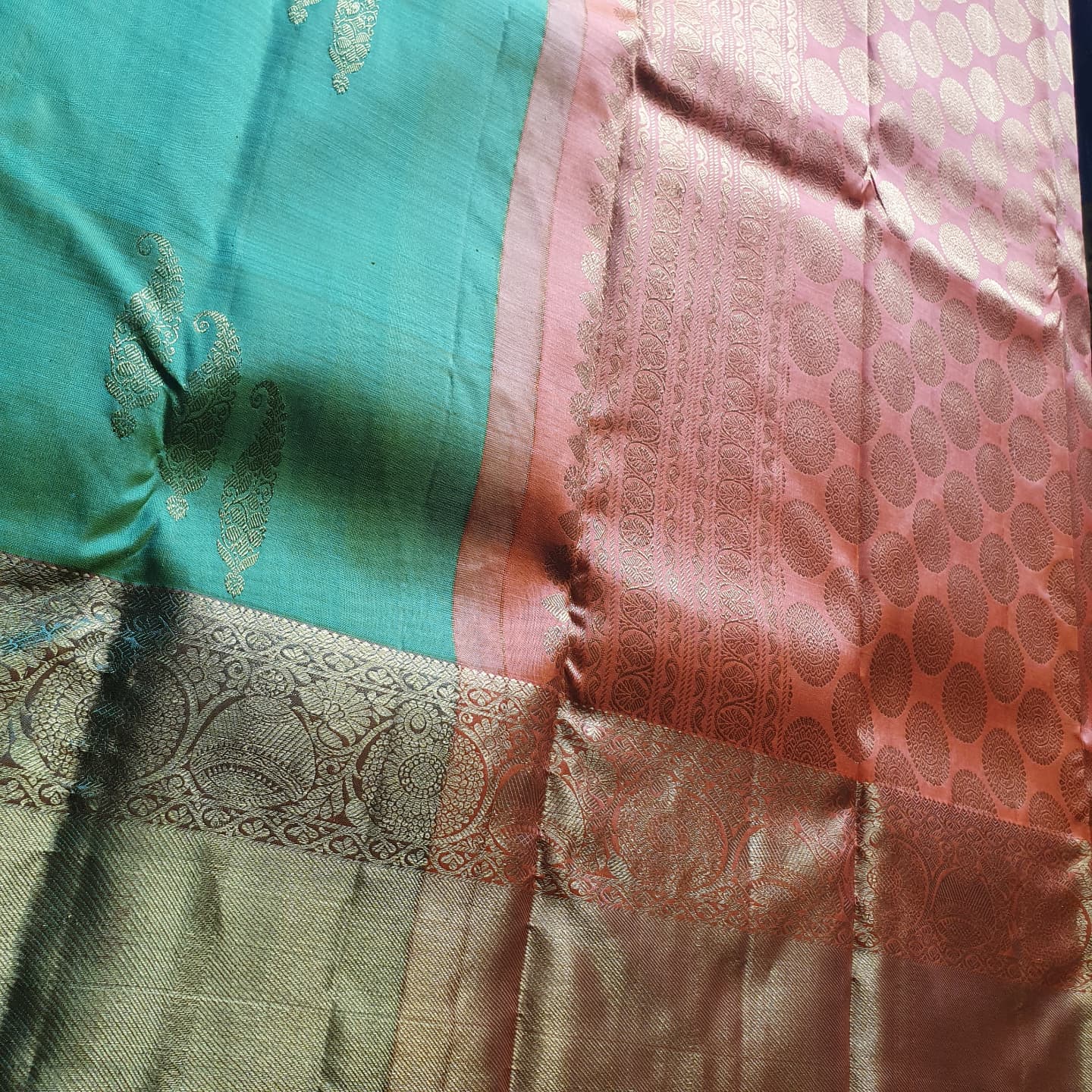 GREEN & PEACH PURE KANJIPURAM