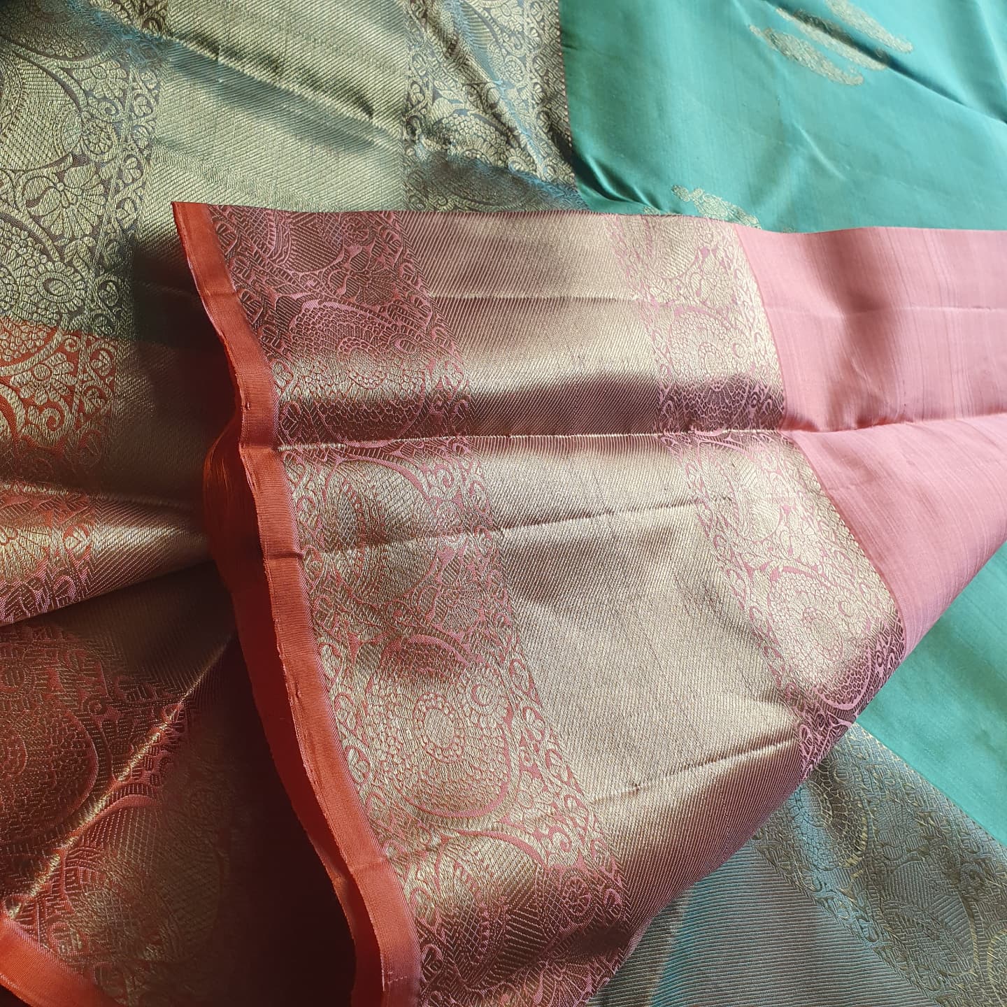 GREEN & PEACH PURE KANJIPURAM