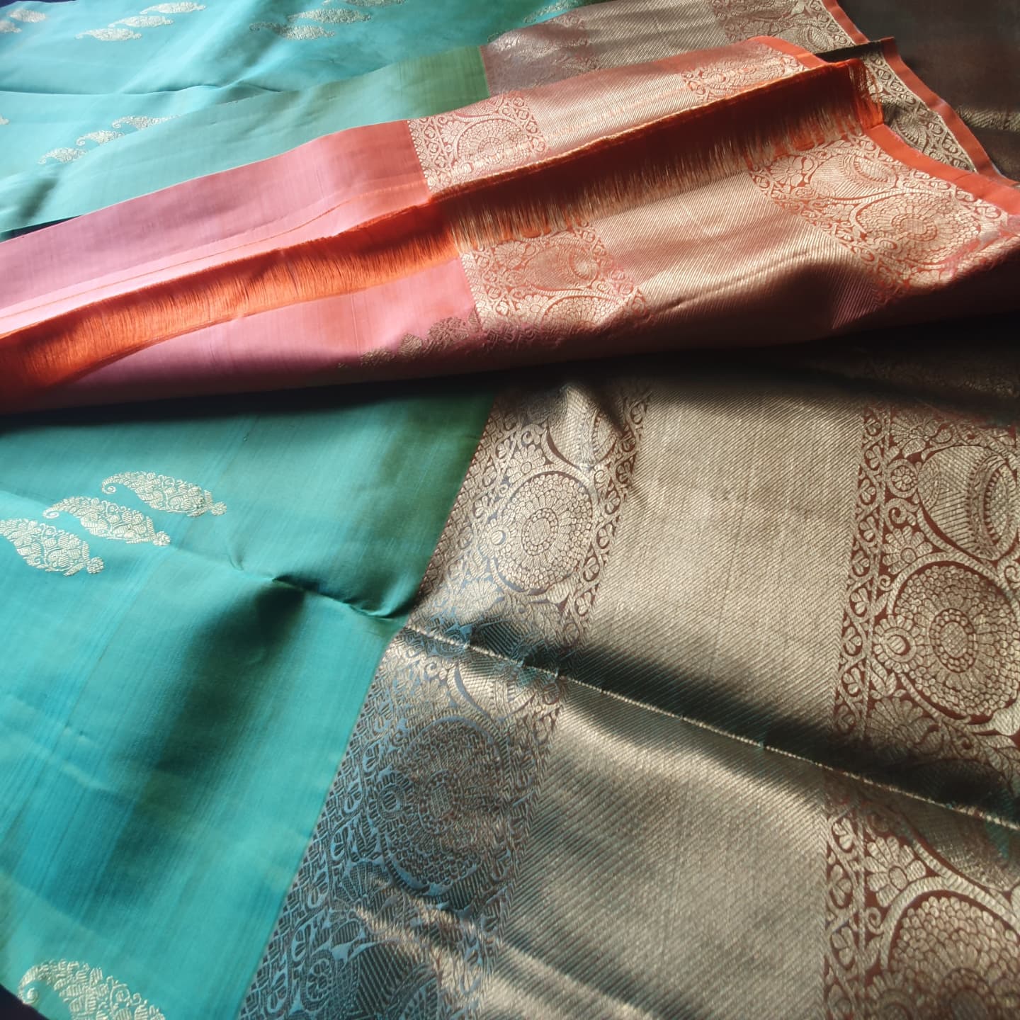 GREEN & PEACH PURE KANJIPURAM
