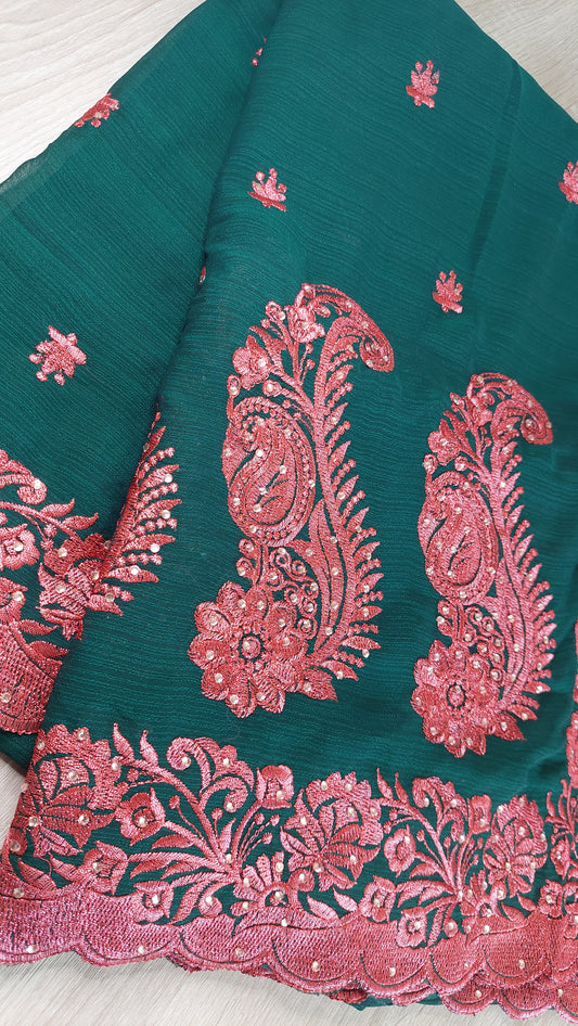 DARK GREEN & PINK DESIGNER SAREE