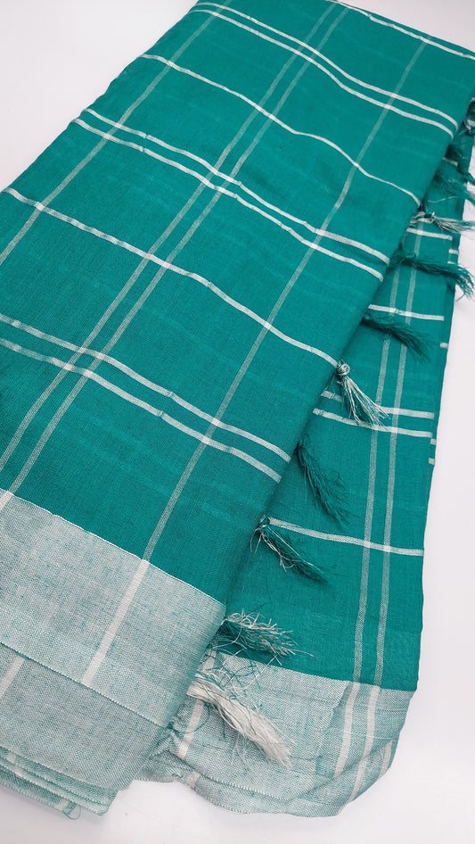 TURQUOISE LINEN SAREE