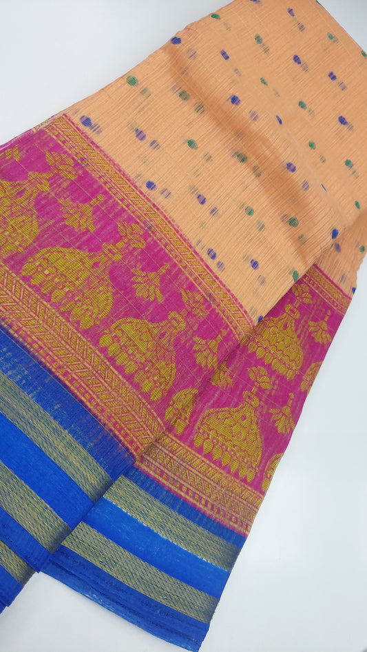 PEACH & BLUE DESIGNER COTTON SAREE