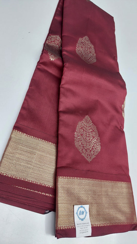 MAROON WITH SILVER ZARI KANJI PATTU SAREE