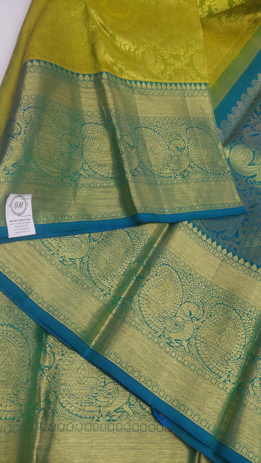 OLIVE GREEN & BLUE PURE SILK