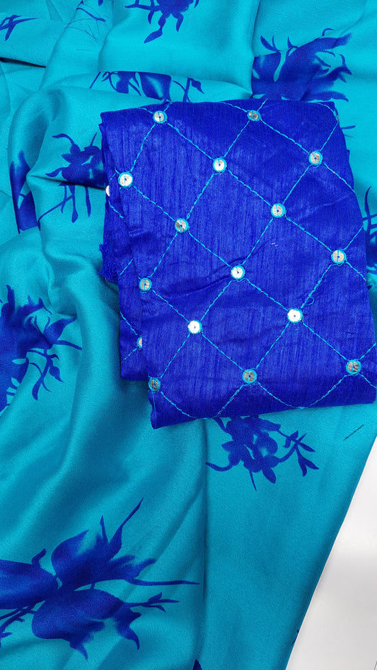 TIE & DYE BLUE SATIN SAREE