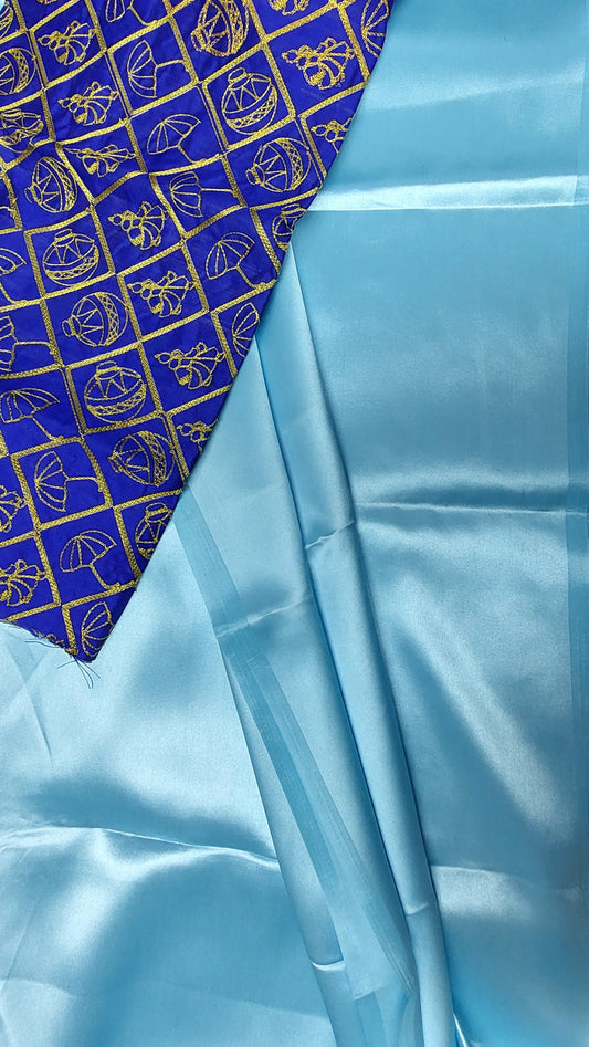 BABY BLUE SATIN SAREE
