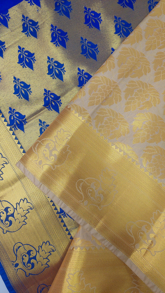 CREAM & BLUE KANJI SILK