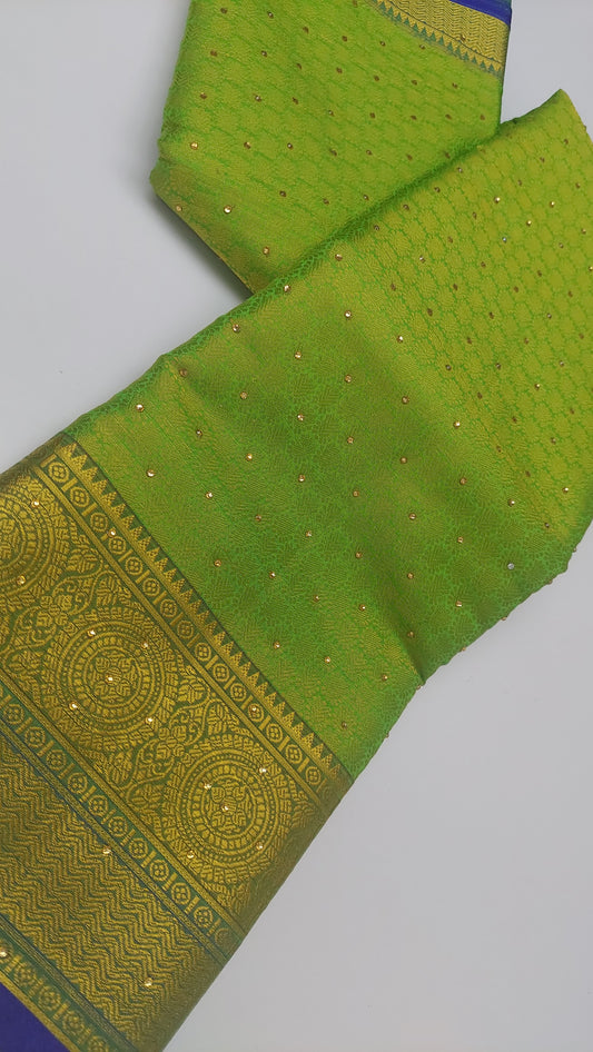 PARROT GREEN & BLUE SILK SAREE