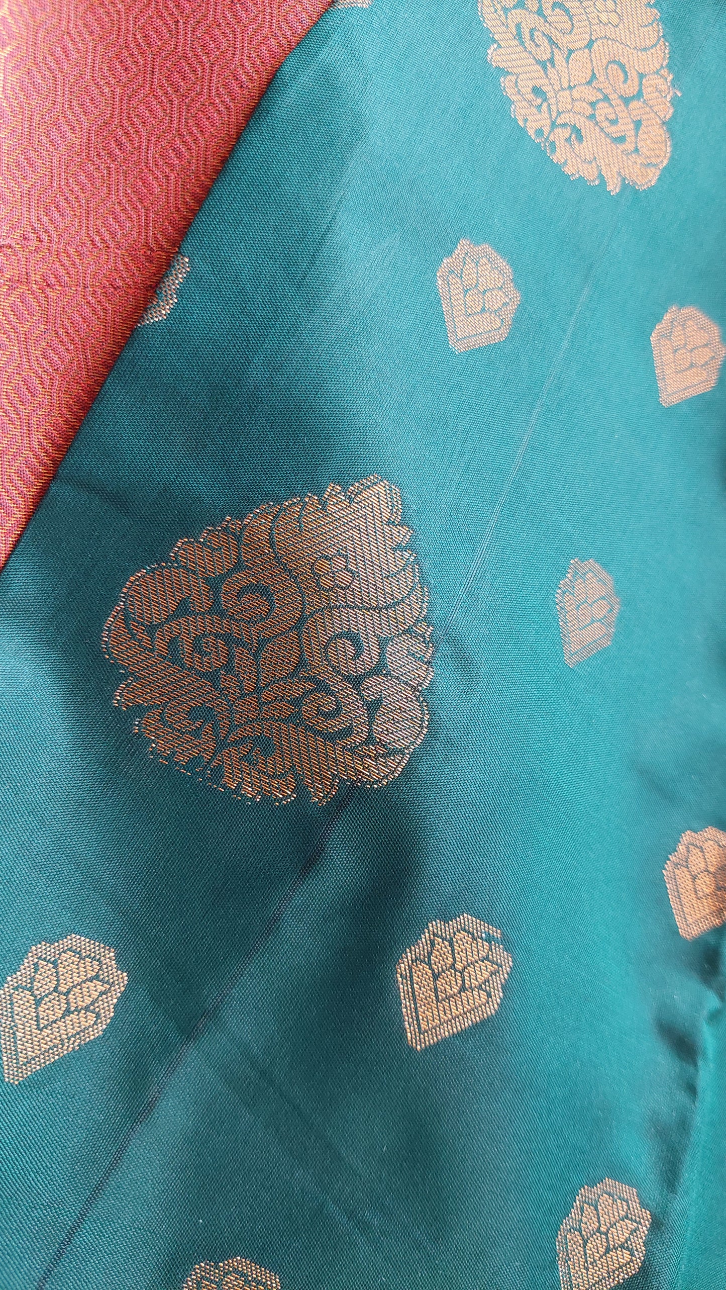 TEAL & RED SILK SAREE