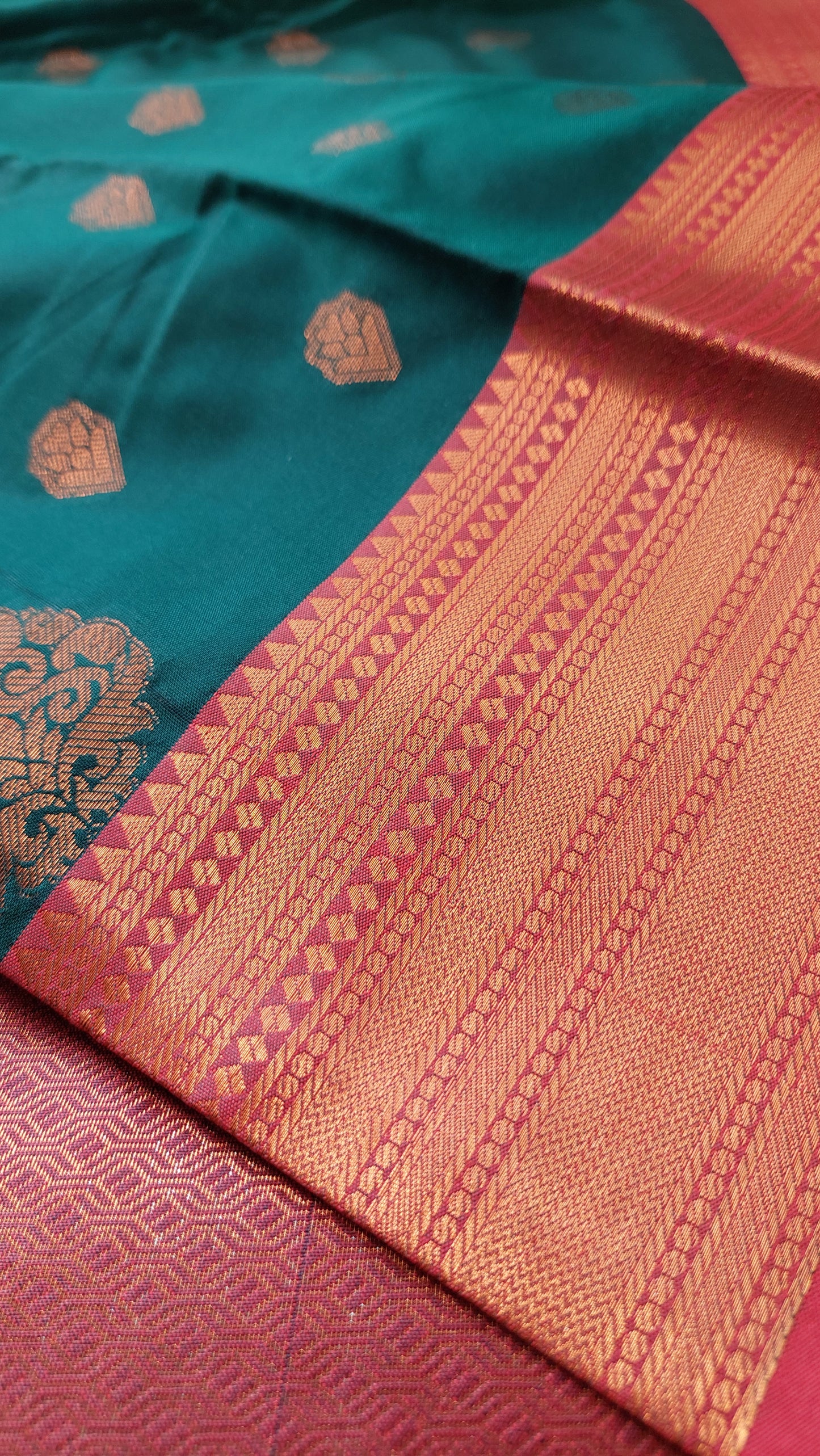 TEAL & RED SILK SAREE