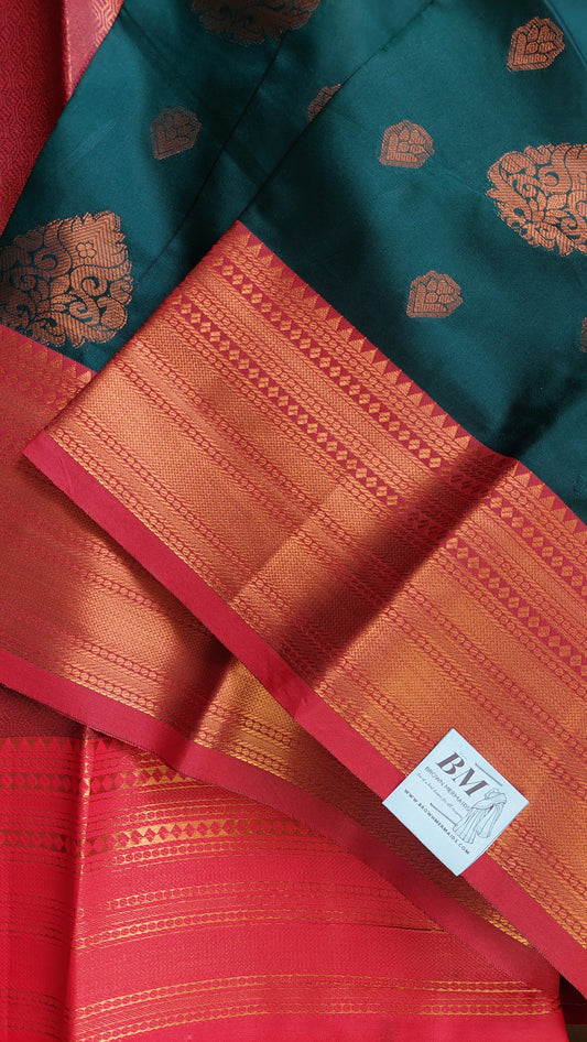 TEAL & RED SILK SAREE