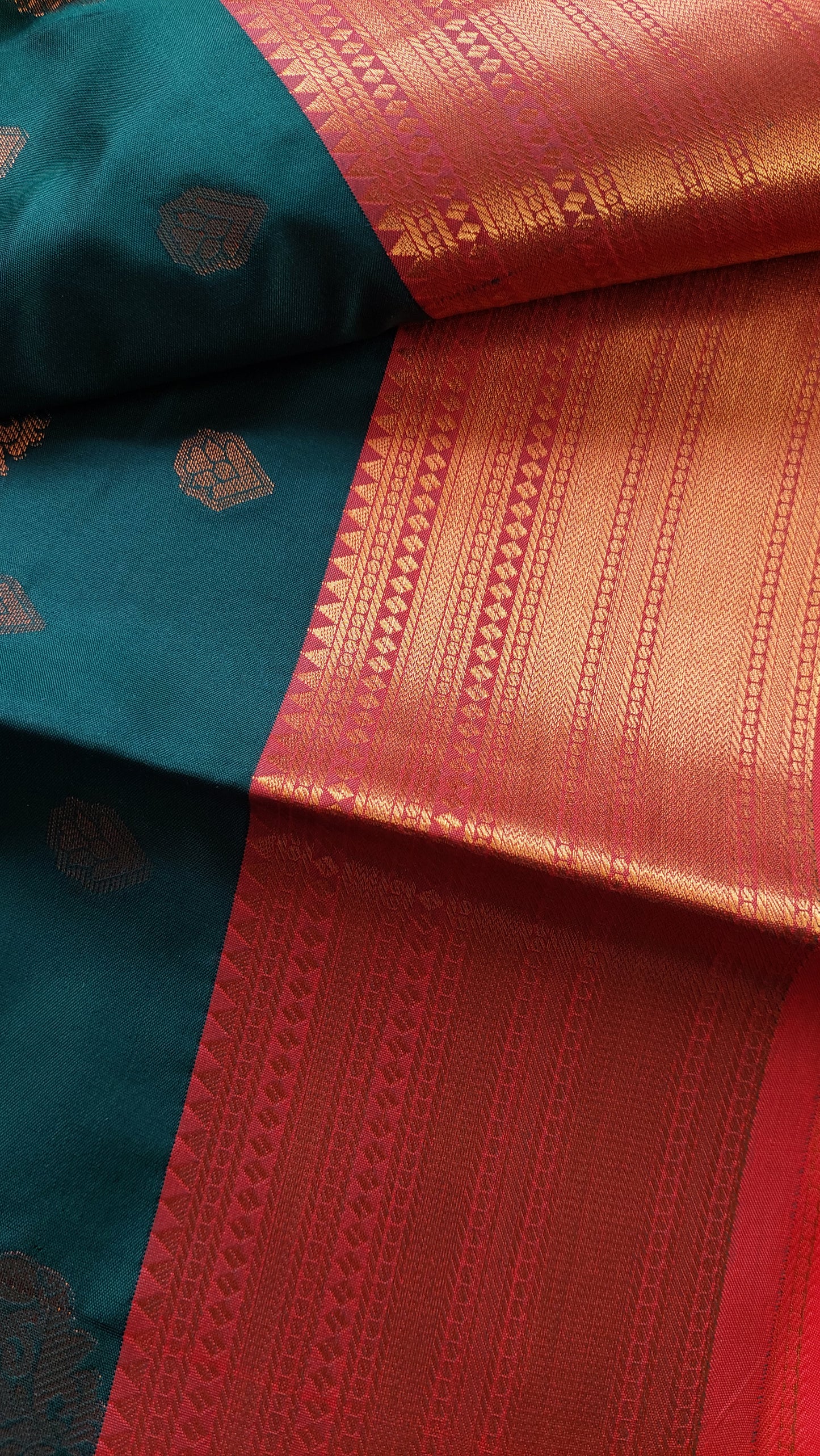 TEAL & RED SILK SAREE