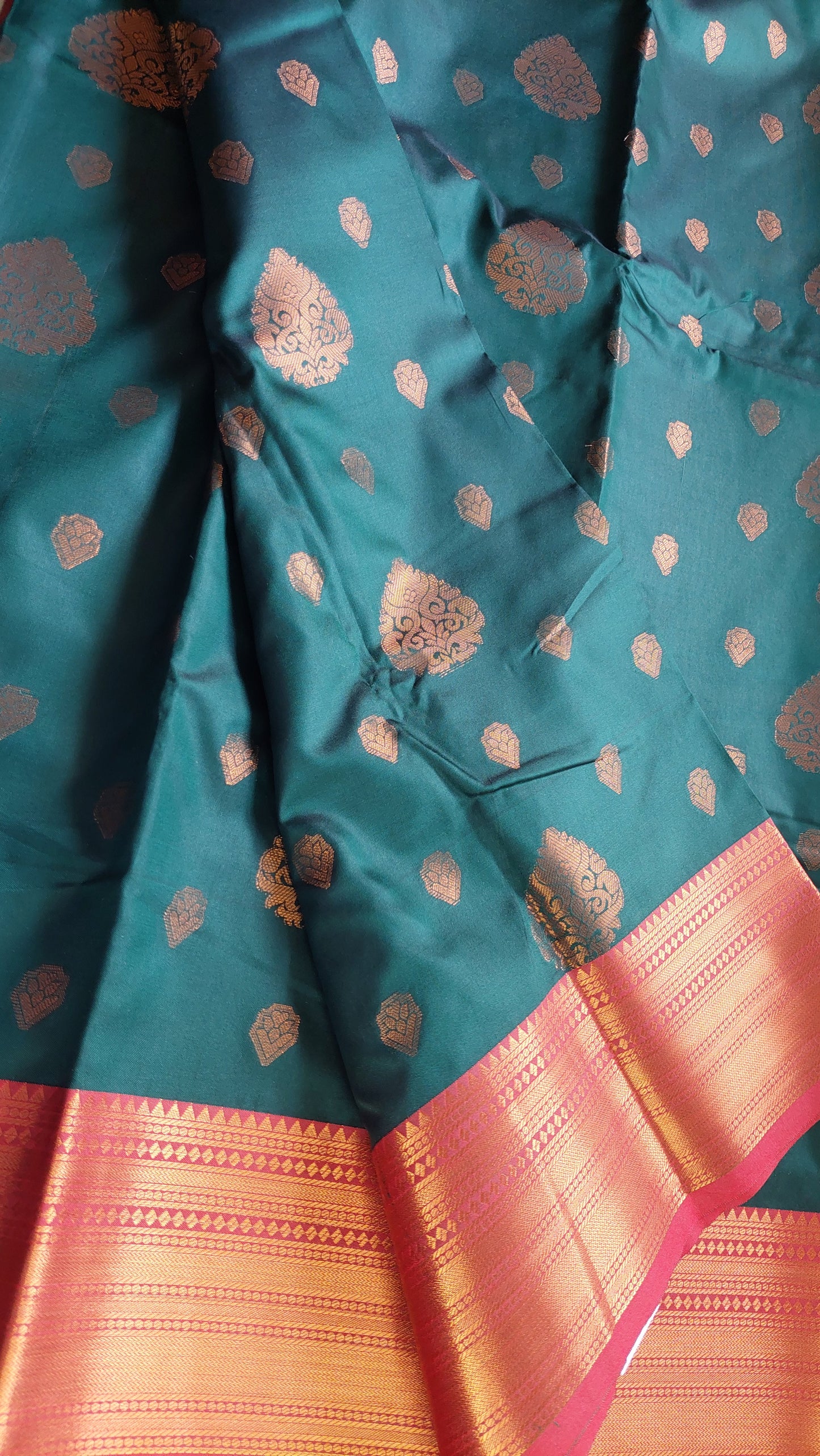 TEAL & RED SILK SAREE