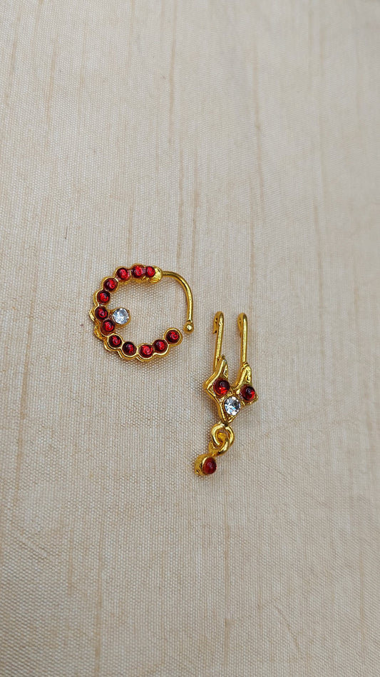 KEMP RED NOSE RING AND NATHU SET