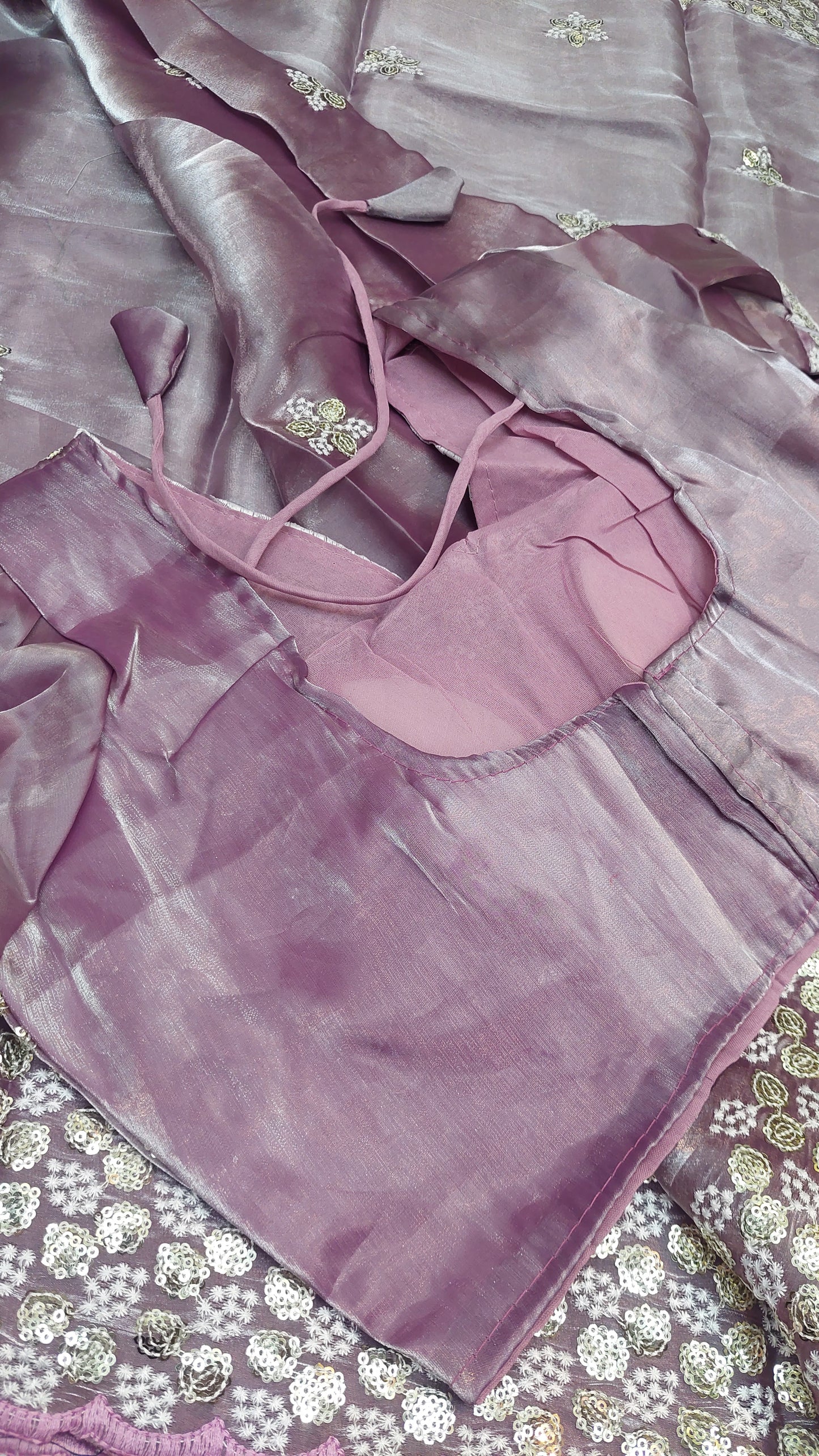 LILAC TISSUE SAREE + READY-MADE BLOUSE