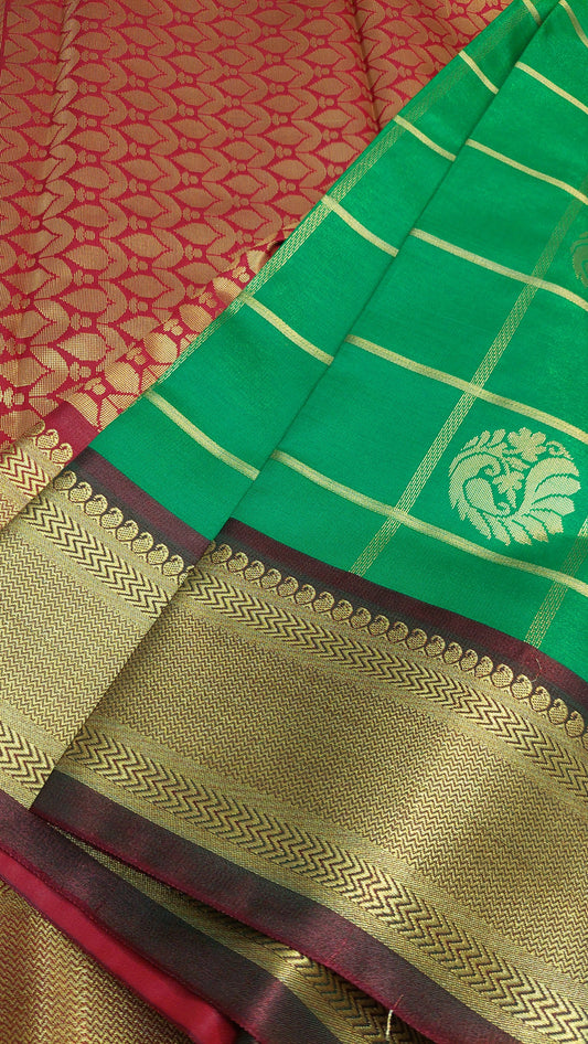 GREEN & RED CHECKERED SILK SAREE