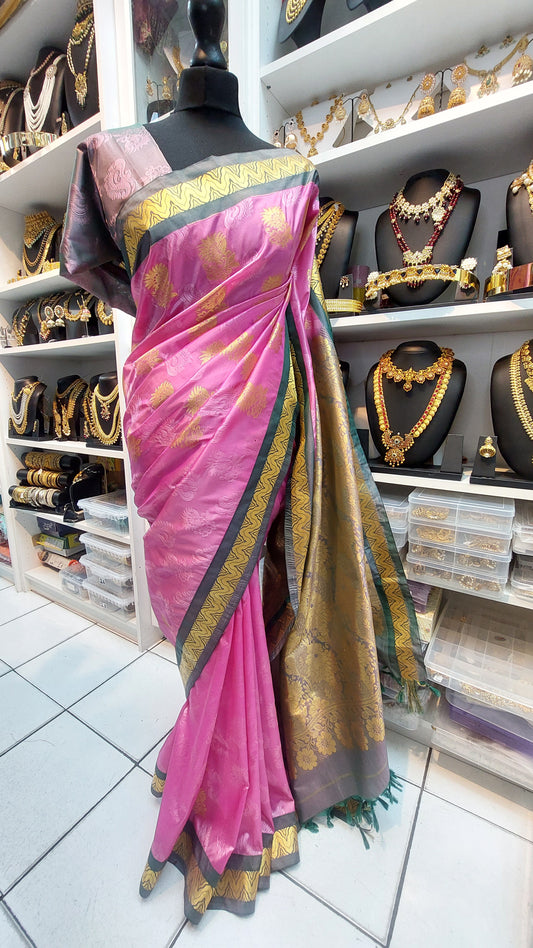 PINK & GREEN ART SILK