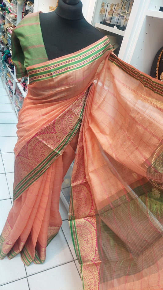 PEACH & PINK CHECKERED COTTON