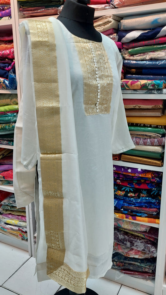 WHITE & GOLD TOP & DUPPATA