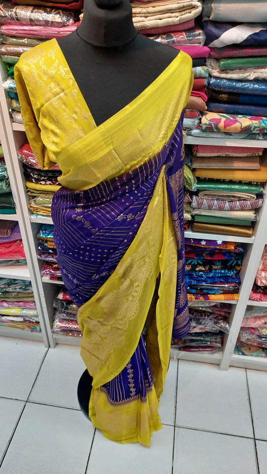 PURPLE & LIME YELLOW DESIGNER SAREE
