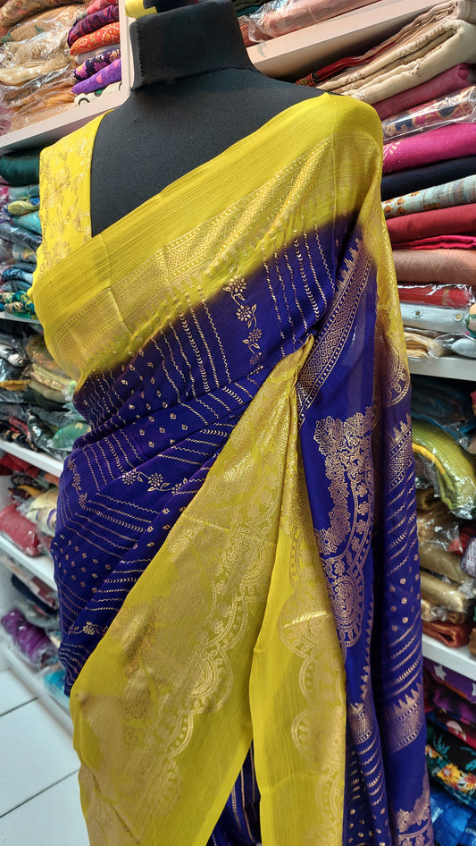 PURPLE & LIME YELLOW DESIGNER SAREE