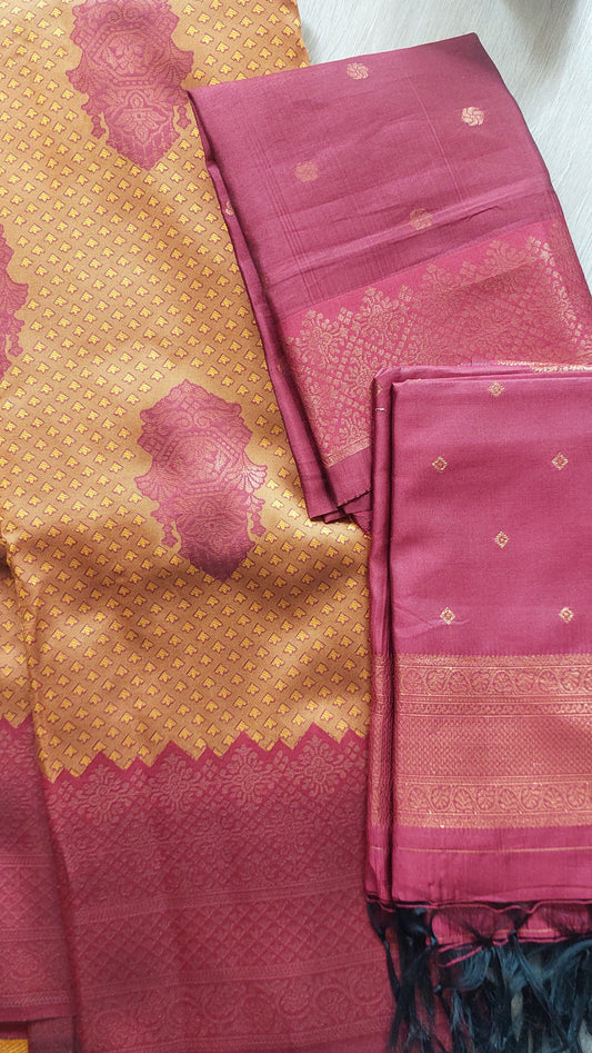 MUSTARD & MAGENTA HALF SAREE