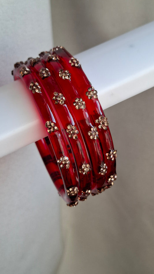 SPARKLE GLASS BANGLES (RED)