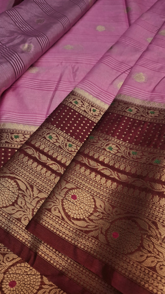 PINK & MAROON SEMI SILK