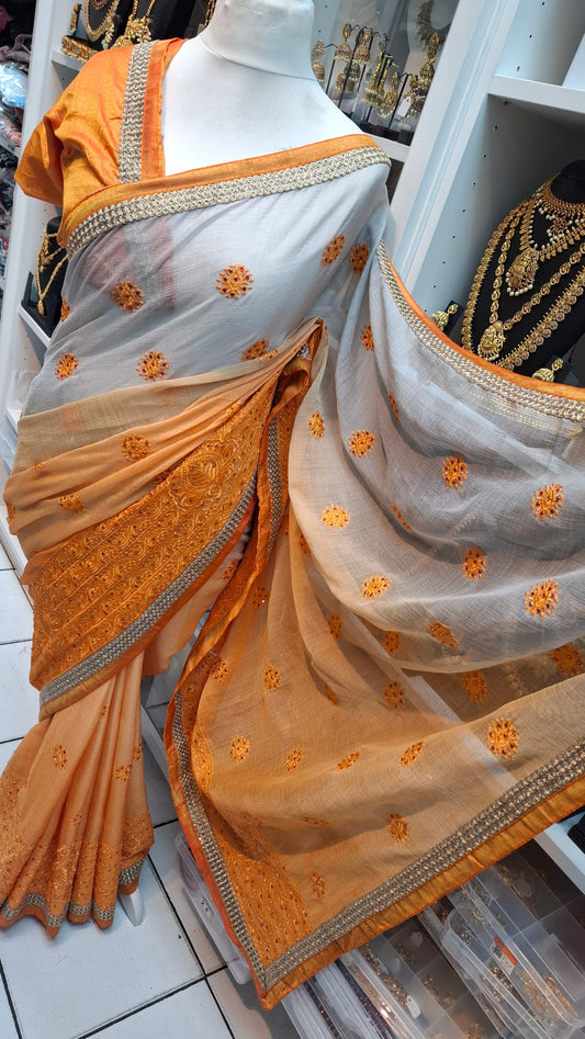 GREY & ORANGE DESIGNER SAREE