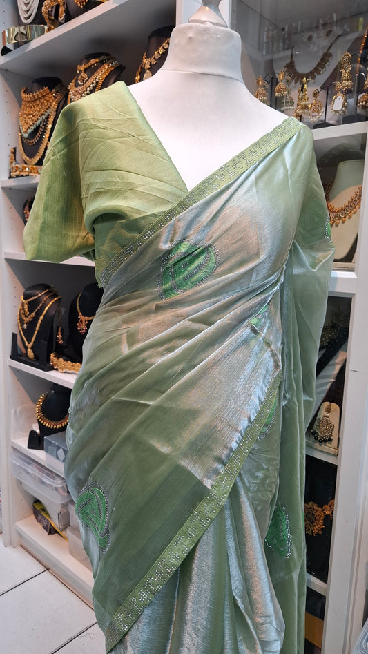 SAGE GREEN ORGANZA SAREE