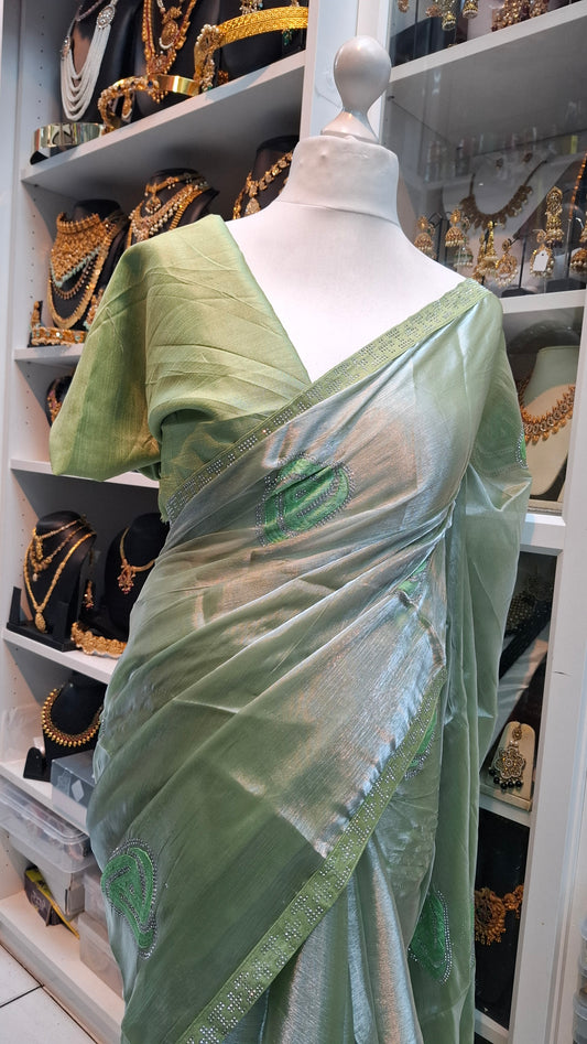 SAGE GREEN ORGANZA SAREE