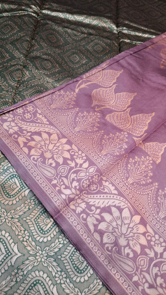 MAUVE & GREEN SEMI SILK