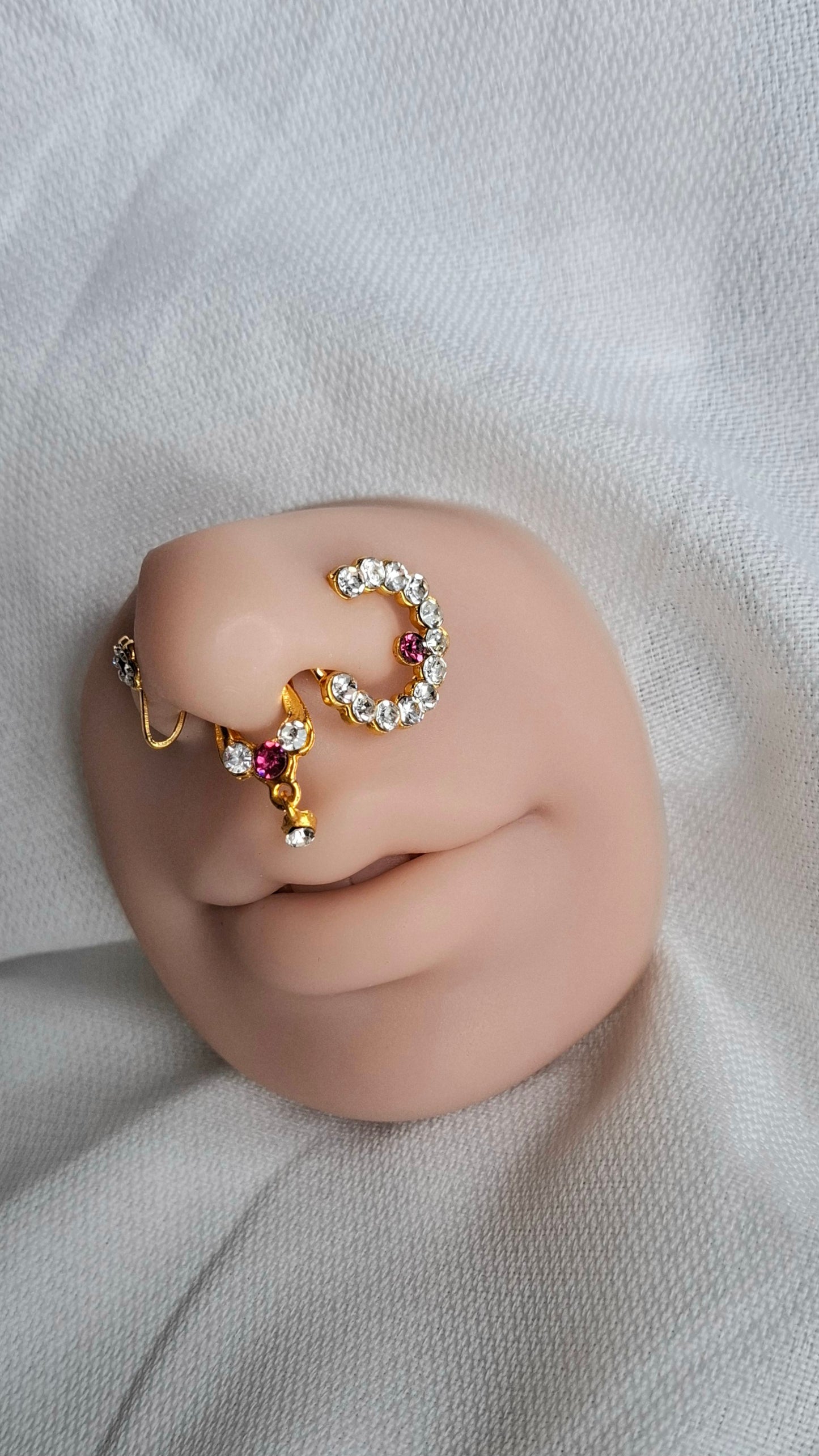 WHITE & PINK STONE NATH SET