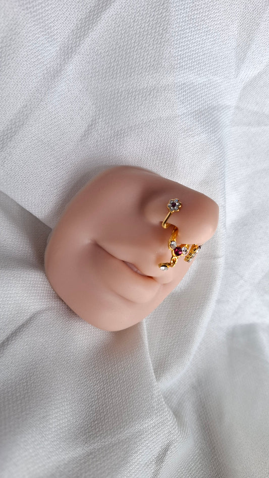 WHITE & PINK STONE NATH SET