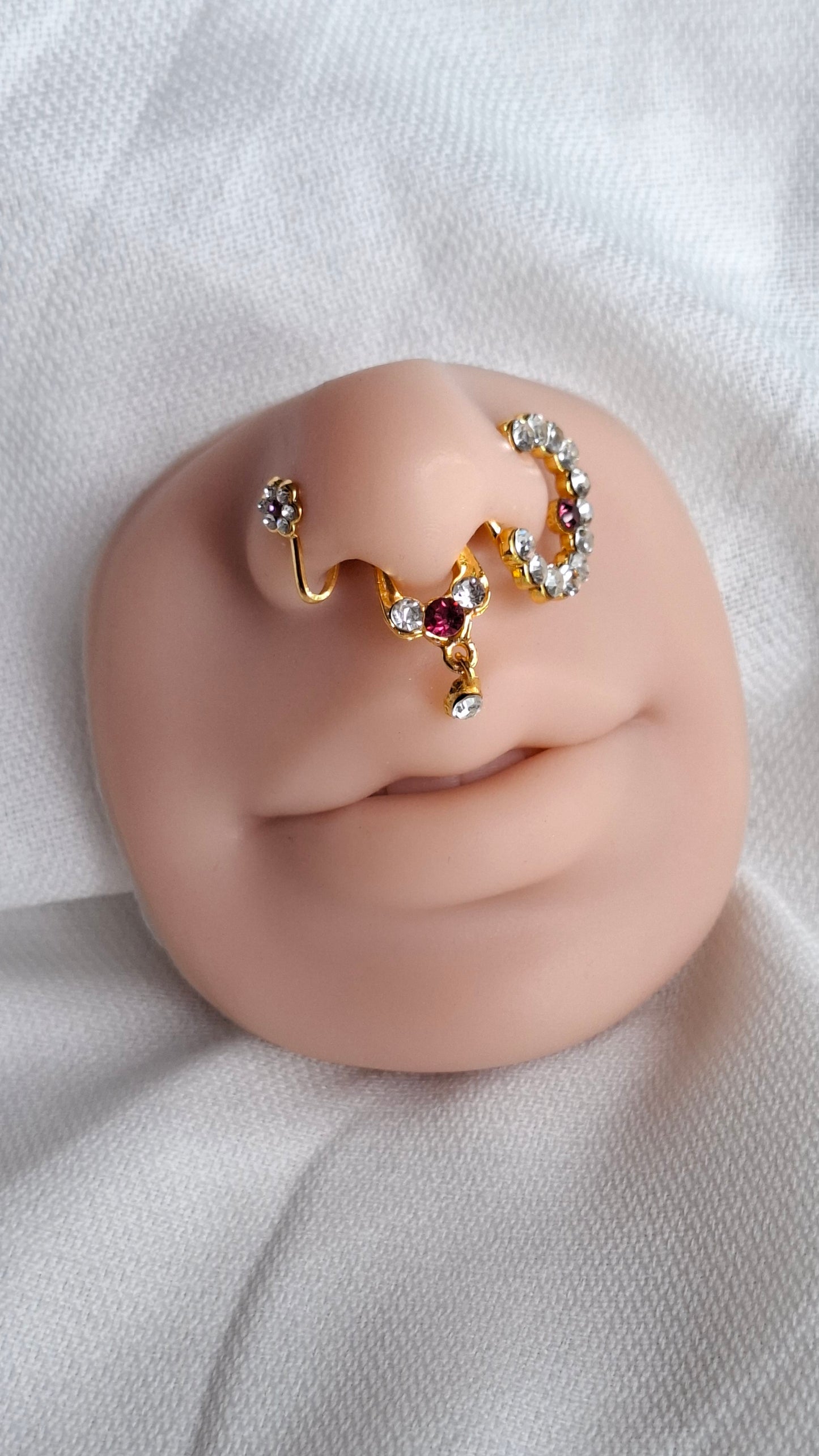WHITE & PINK STONE NATH SET